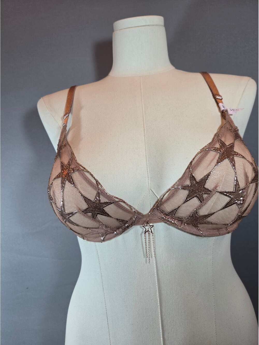 Victoria’s Secret Very Sexy Stardust Rose Gold Star Bra 34DD Unlined Demi